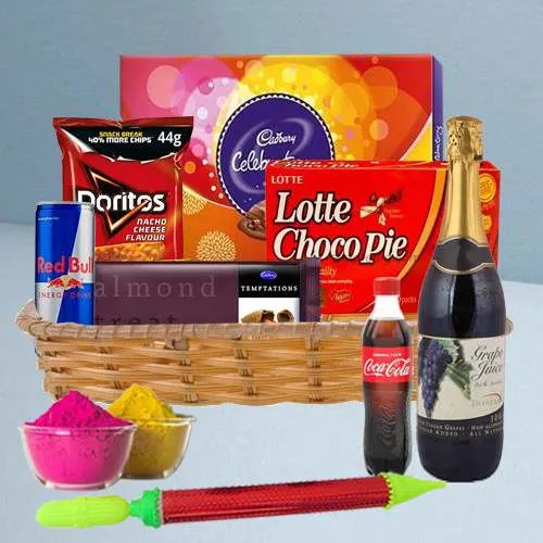 Special Hamper of Gourmet Treat N Fruit Juice with Holi Accessories