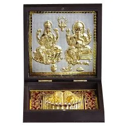 Traditional Combo of Laxmi Ganesh Photo Frame N Charan Paduka