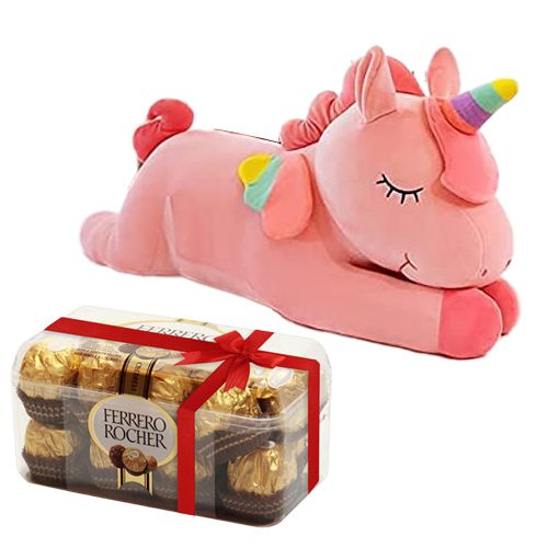 Lovely Unicorn Soft Toy N Ferrero Rocher Combo