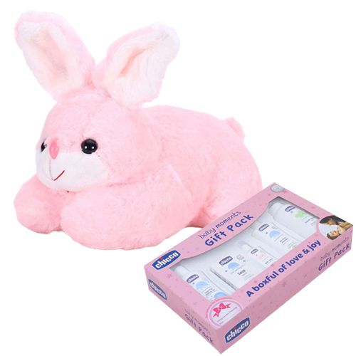 Kids Special Rabbit Stuffed Toy with Chicco Baby Care Gift Set