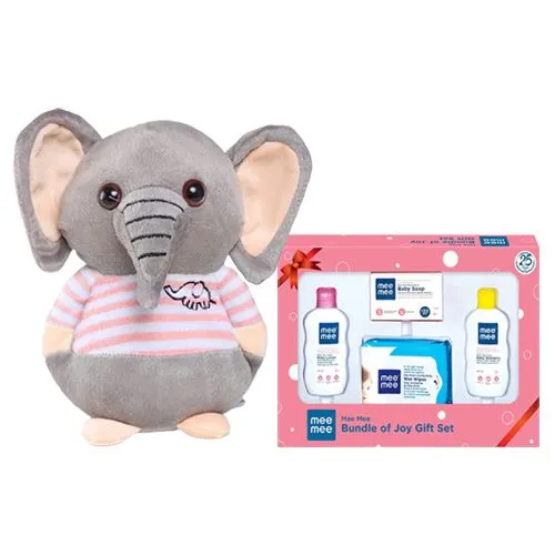 Cute Grey Elephant Soft Toy N Mee Mee Baby Care Set Combo
