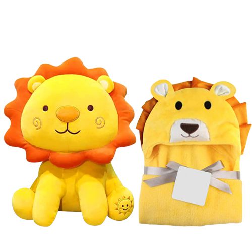 Impressive Little Lion Soft Toy with Baby Bath Towel Combo