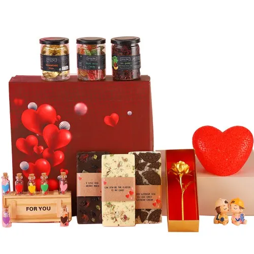 Scrumptious Hamper of Chocolates with Golden Rose N Assorted Gifts