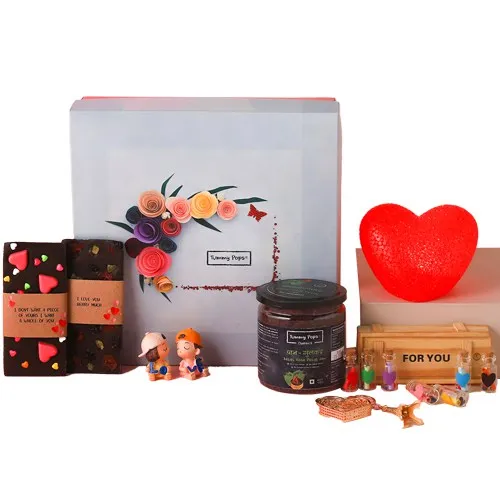 Luscious Handmade Chocolates with LED Light Heart N Assorted Gifts Combo