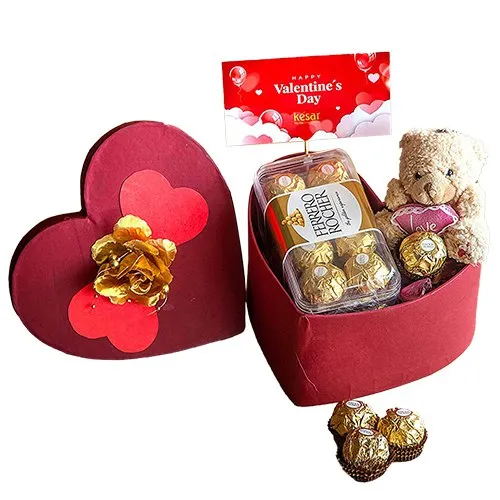 Wonderful Heart Box of Ferrero Rocher with Teddy N Greetings Card