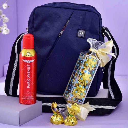 Amazing Tripling of Bag with Chocolates N Perfume for Dad