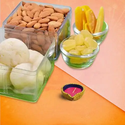 Diya, Rasgulla, Dried Fruits Set