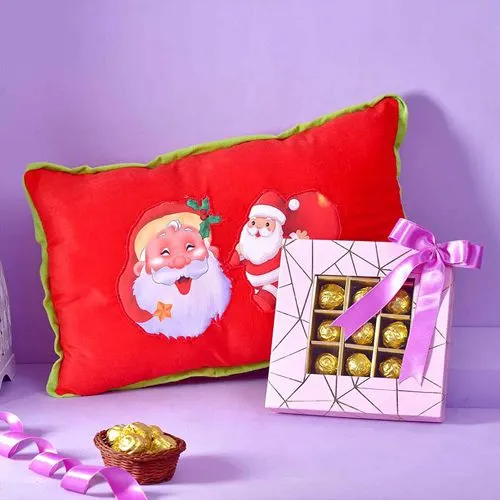 Cheerful Santa Pillow N Chocolate Treats