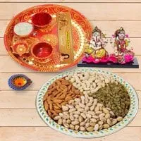 Diwali Puja Thali with Ganesh Lakshmi & Dry Fruits