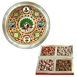 Worderful Subh Labh Stainless Steel Thali with Assorted Dry Fruits
