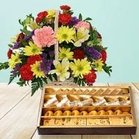 Mixed Flowers Basket with Assorted Sweets