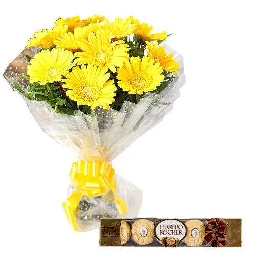 Yellow Gerberas Bouquet with Ferrero Rocher Chocolates