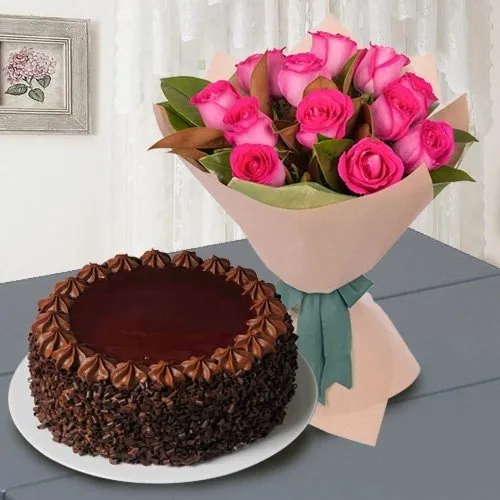 Pretty Pink Roses N Choco Cake