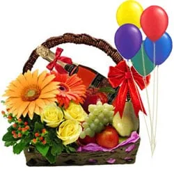 Signature Fresh Fruits and Floral Arrangements Basket