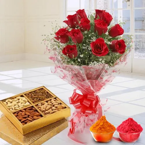 Exclusive 12 Red Roses along with yummy mixed Dry Fruits