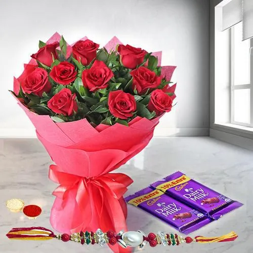 Rakhi With Roses & Chocolates