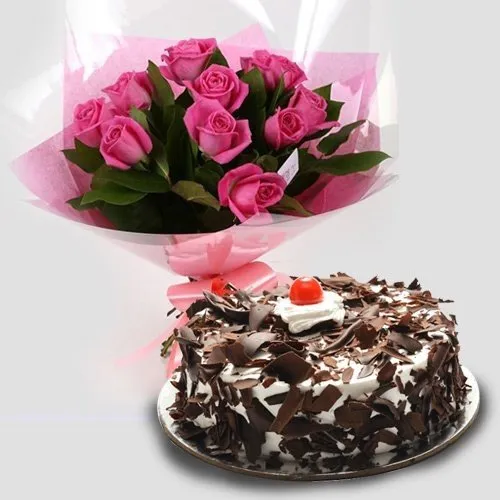 Pink Rosy N Black Forest Delicacy