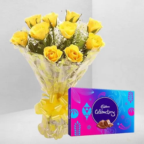 Delicious Cadbury Celebration N Yellow Rose Bouquet
