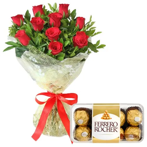 Combo of Red Roses Bouquet with Ferrero Rocher Chocolates