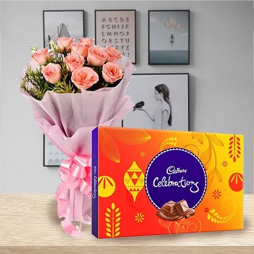 Cadbury Celebrations Pack and Pink Roses Bouquet