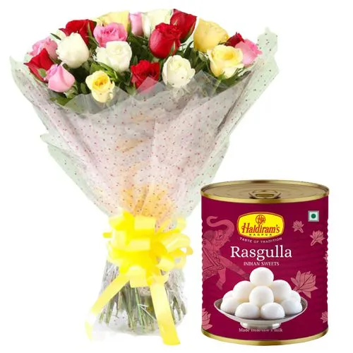 Combo Pack of Haldirams Rasgulla and Mixed Roses