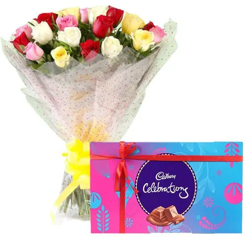 Delicious Cadbury Celebrations with Mixed Roses Bunch