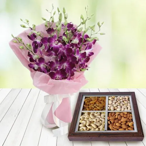 Radiant Orchids Bouquet with Dry Fruits