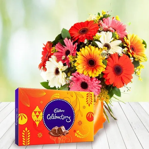 Mouth Watering Cadbury Celebrations with Mixed Gerberas Bouquet