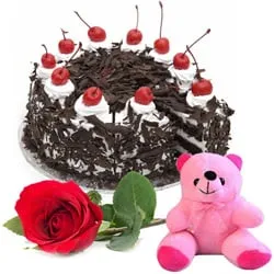 Delicious Black Forest Cake with Rose N Teddy