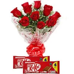 Captivating Combo of Red Roses Bouquet with Nestle Kit Kat
