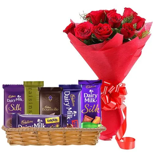 Remarkable Gift Hamper of Cadbury Chocolates with Red Roses Bunch
