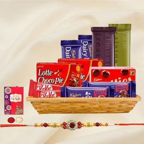 Gift Hamper of Tasty Chocolate with 1 Rakhi Roli Tilak and Chawal