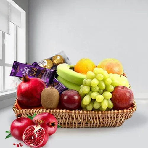 Delicious Fresh Fruits Basket with Chocolate Assortments