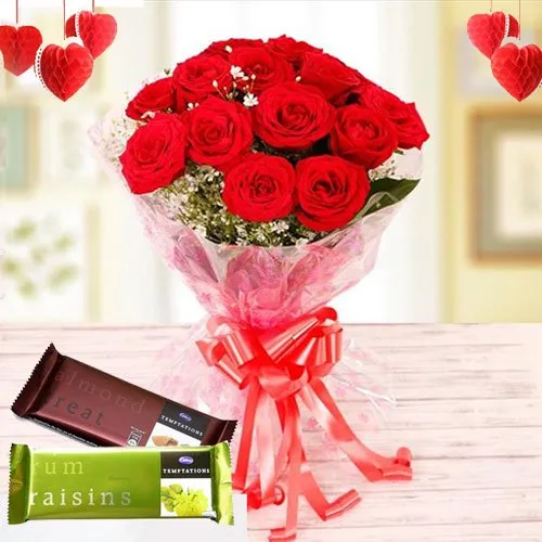 Classic Bunch of Red Roses with Cadbury Temptations