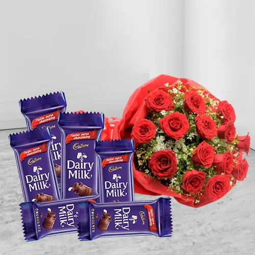 Bouquet of Red Roses with Dairy Milk Chocolates