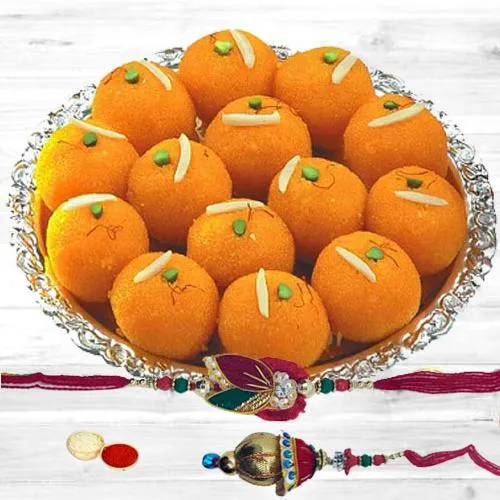 Attractive Bhaiya Bhabhi Rakhi with Boondi Ladoo