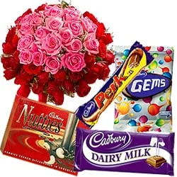 Radiant Rose Bouquet with Assorted Cadbury Chocolates