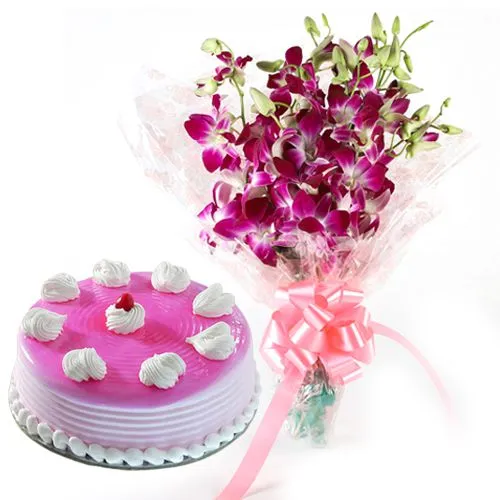 Marvelous Cakes n Orchids Combo for Anniversary