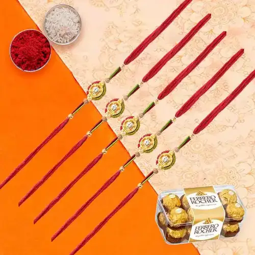 Set of 5 Rakhis with 16 pcs Ferrero Rocher