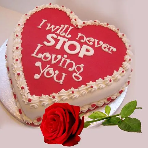 Delectable Heart shape Red Velvet Chocolate Fusion Cake with Single Red Rose