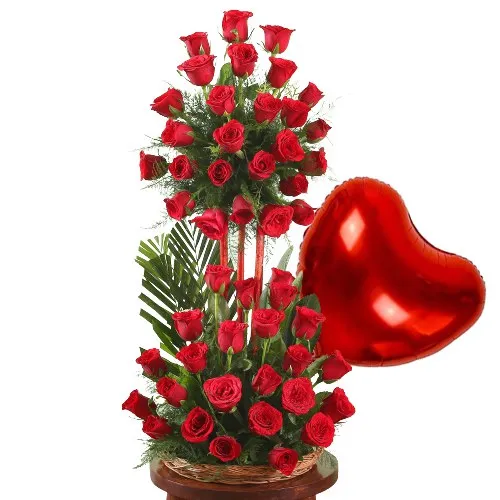 Red Roses with a Heart Shape Balloon Combo