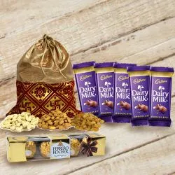 Yummy Assorted Dry Fruits Potli with Chocolates