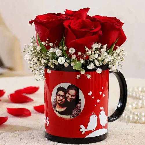 Unique Visual of Red Roses in Personalized Photo Coffee Mug