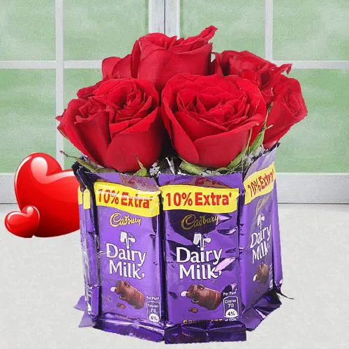 Classy Bunch of Red Roses n Cadbury Chocolates