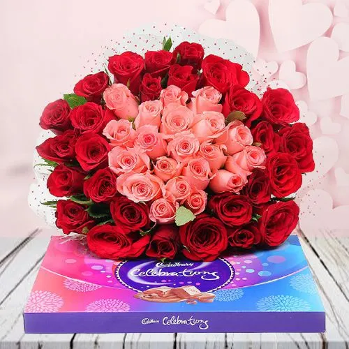Enticing 30 Mixed Roses Bunch n Cadbury Celebrations Gift Combo