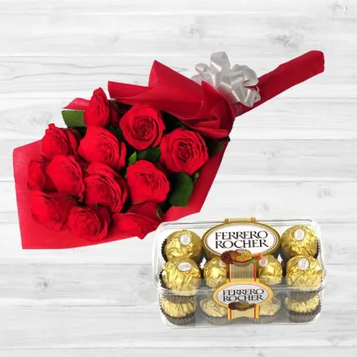 Alluring Love Combo of Red Roses n Ferrero Rocher