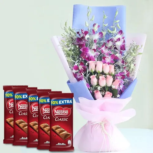 Magical Romance Mixed Flowers Bouquet with Nestle Chocolates