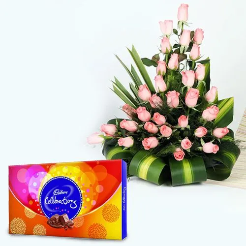 Romantic Resonance Pink Roses Arrangement with Cadbury Celebrations
