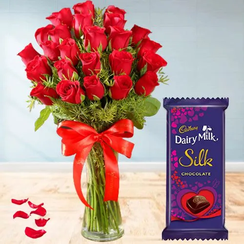 Only for You Vase of Red Roses n Cadbury Valentine Chocolate