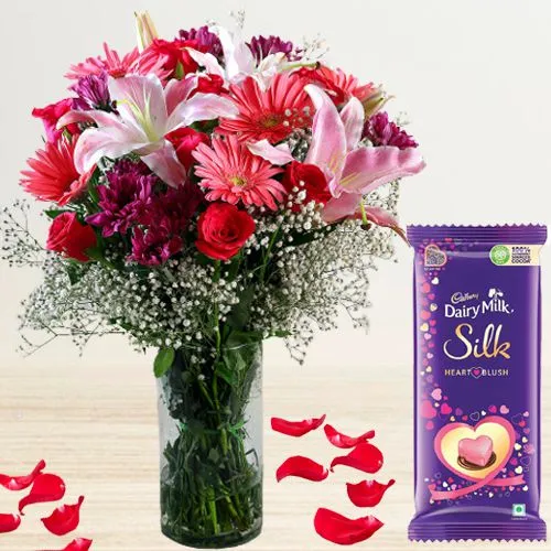 Excellent Mixed Blooms with Cadbury Valentine Silk